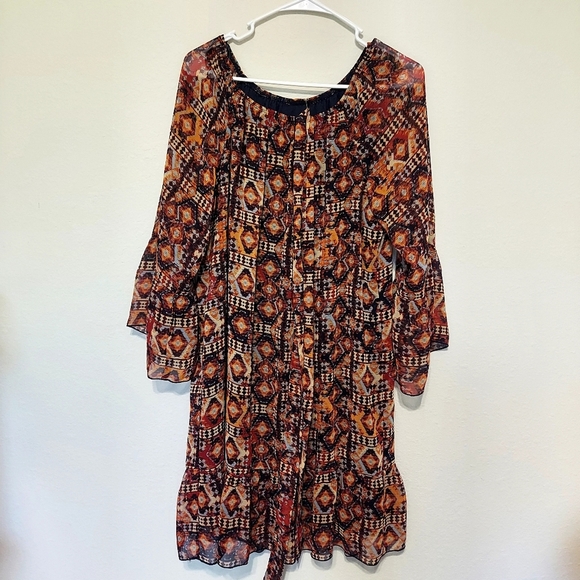INC International Concepts Multicolor Geometric Long Sleeve Dress.  Fall Colors. - Picture 1 of 3